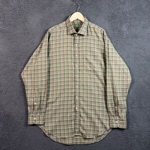 Sid Mashburn Shirt Mens XL Green Plaid Slim Fit Spread Collar Sport Shirt